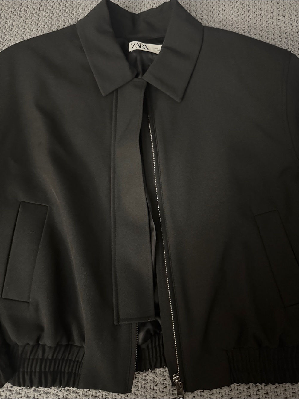 Zara Black Bomber Jacket with Collar Detail